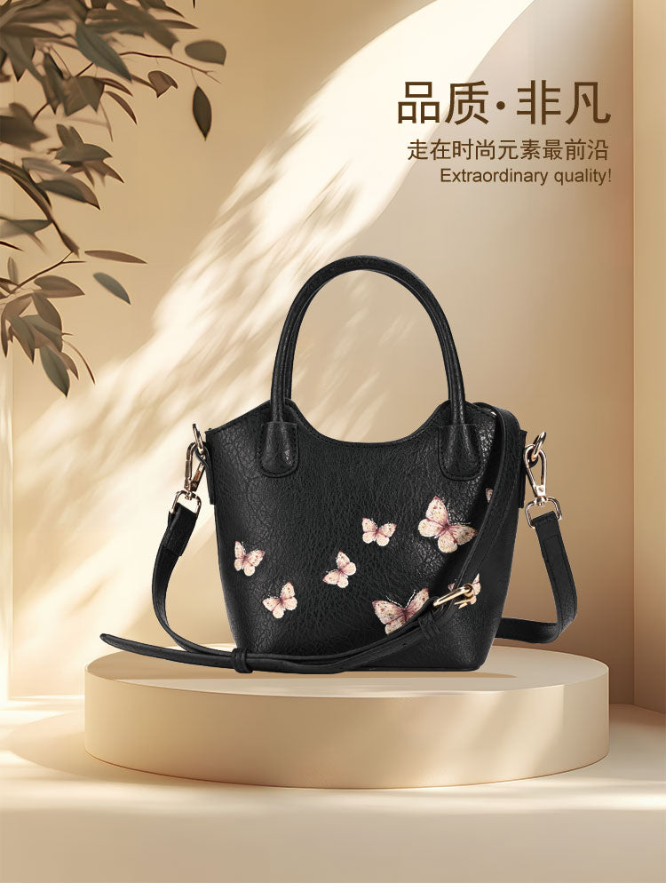 Small Bucket Bag - Black Textured Mini Handbag