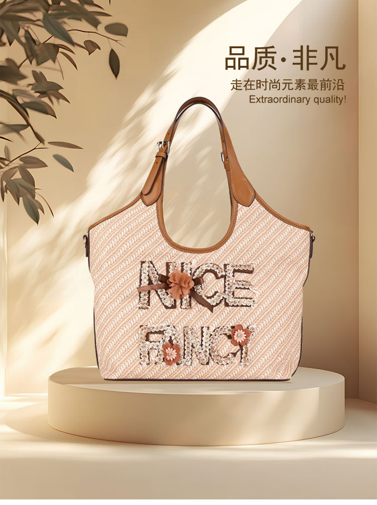 Woven Straw Hobo Bag - Beige Summer Beach Handbag