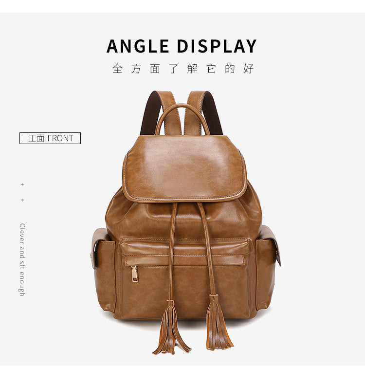 Tassel Closure Backpack - Multi Pocket Travel Bag