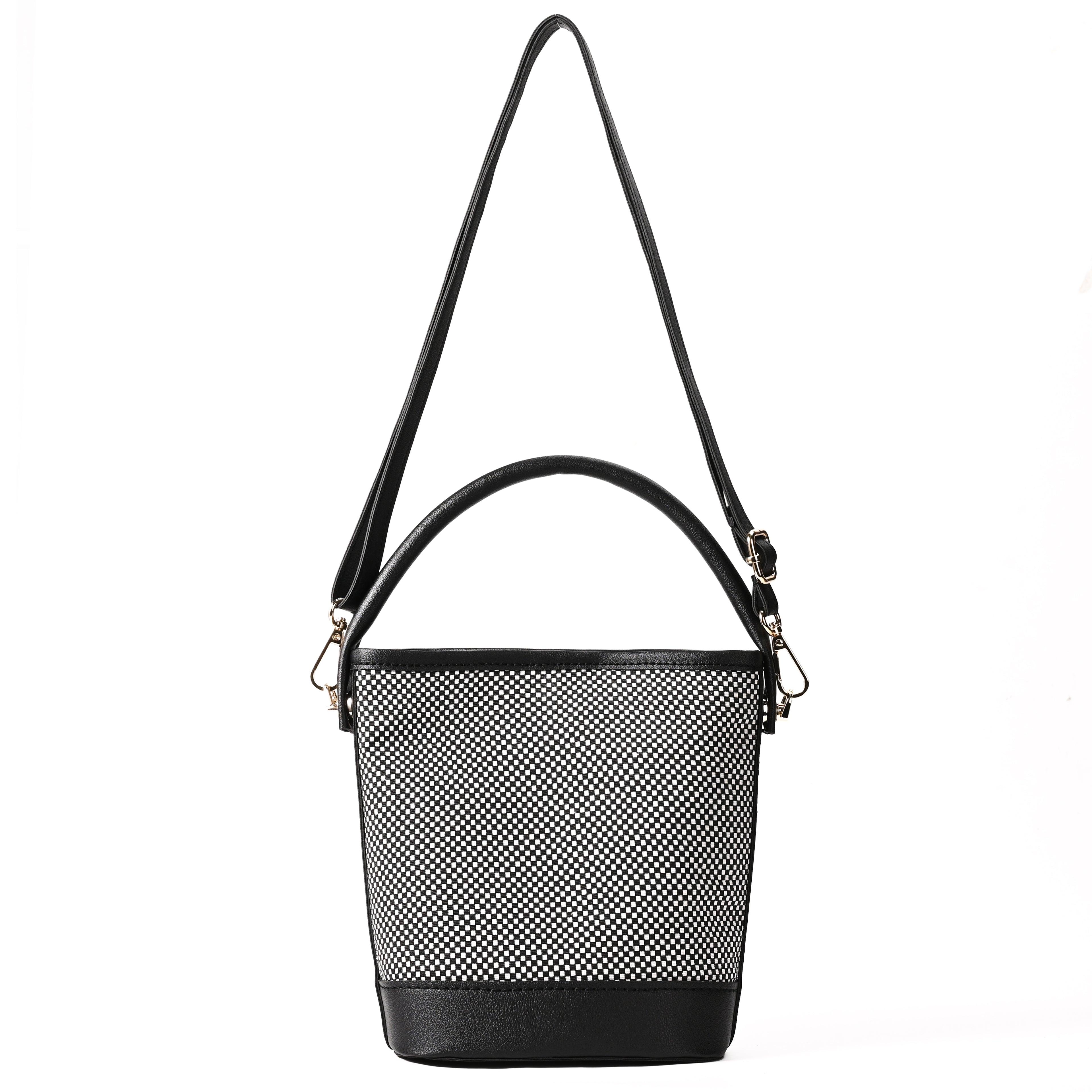 Crossbody Bag for Women - Black Checker Brown Stripe