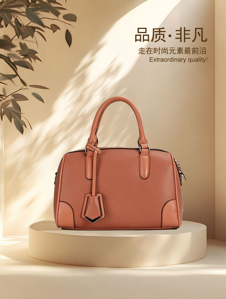 Barrel Bag - Brown Bowling Handbag for Women