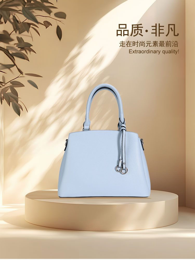 Pebbled Leather Satchel Bag - Pale Blue Shoulder Handbag