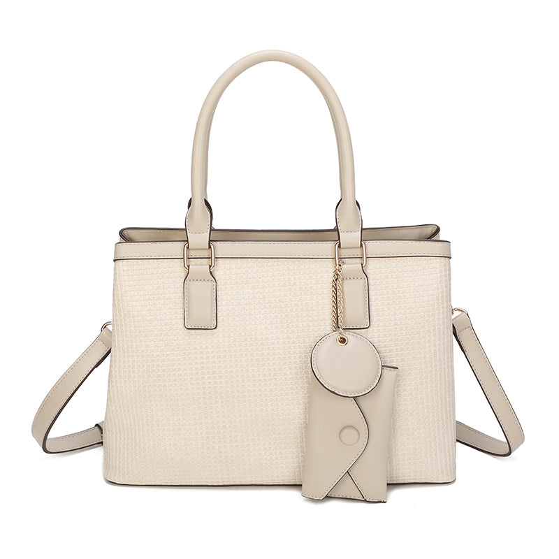 Woven Satchel Bag - Embossed Off-White Handbag