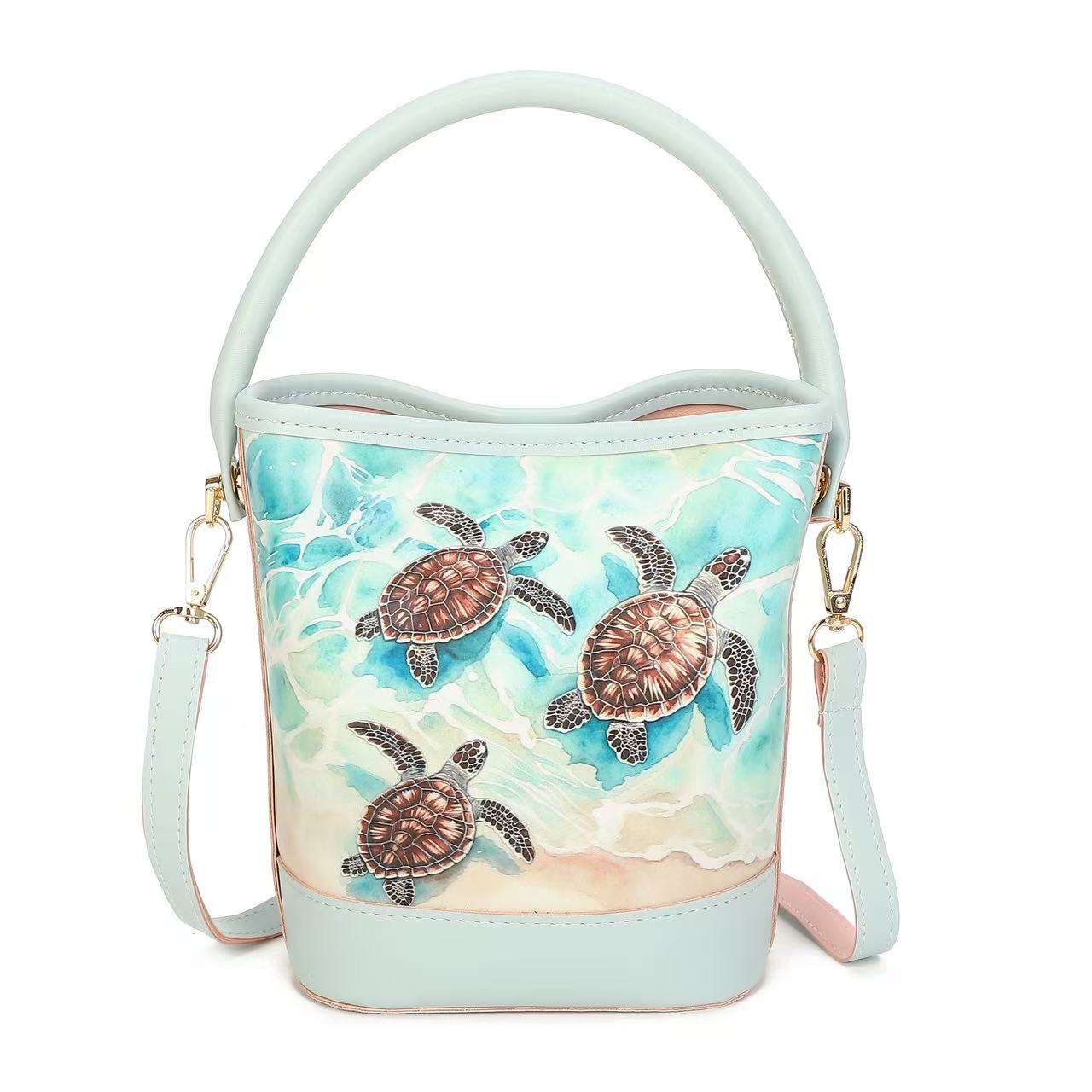 Mini Bucket Bag for Women - Printed Summer Crossbody with Top Handle