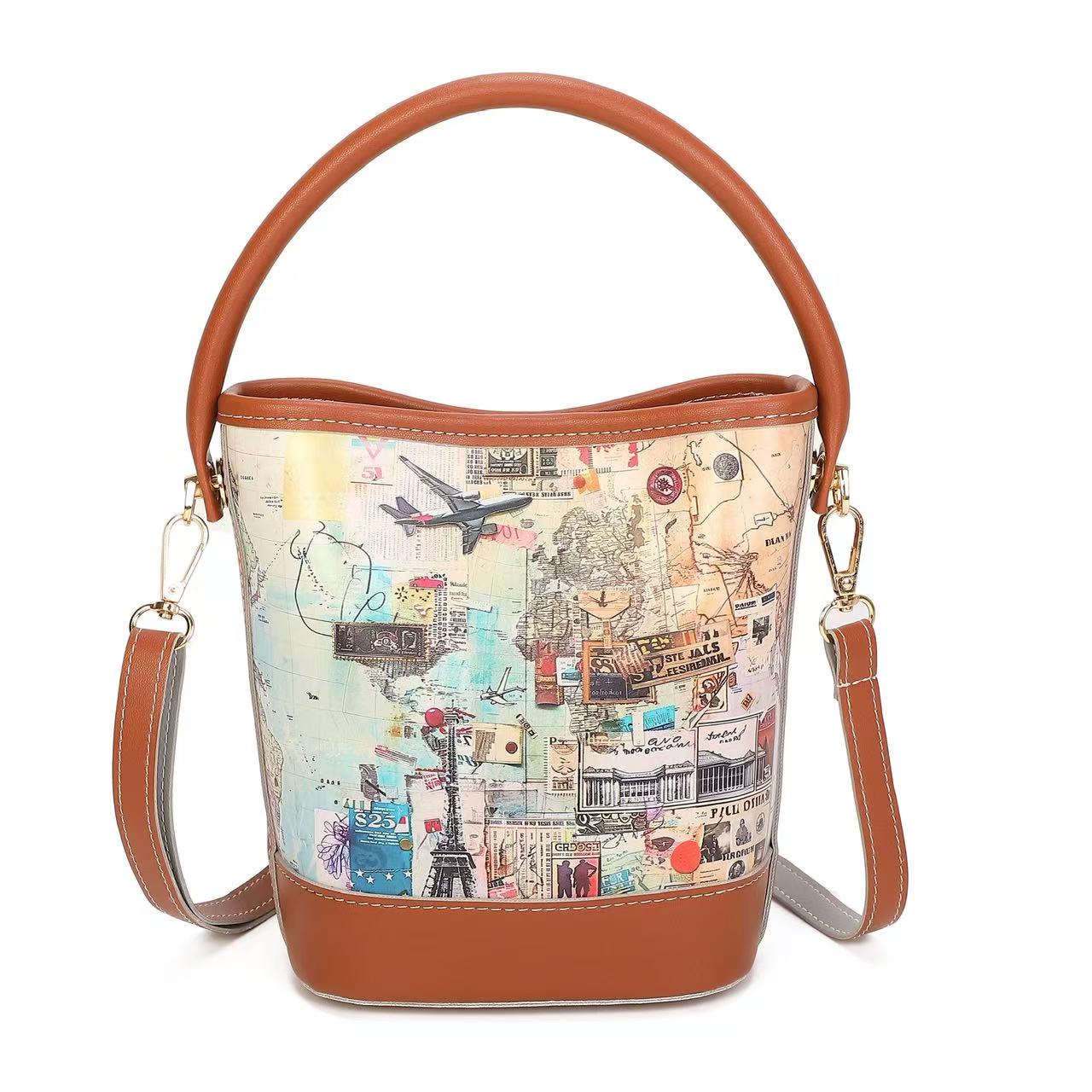 Mini Bucket Bag for Women - Printed Summer Crossbody with Top Handle