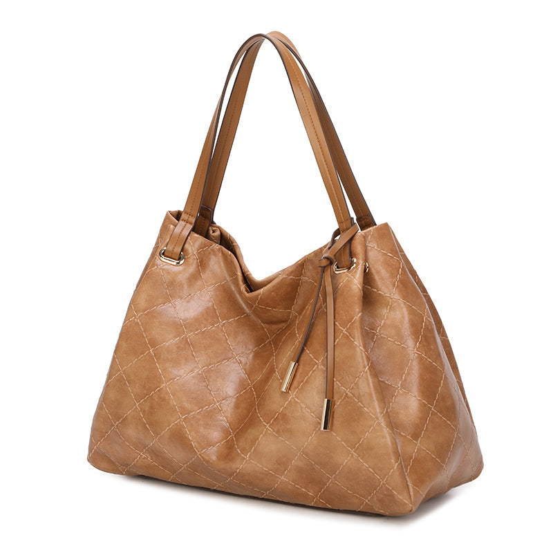 Diamond Grid Embossed Tote Bag - Work Handbag